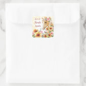 馬ひまわり誕生日パーティパーソナライズされたー スクエアシール (バッグ)