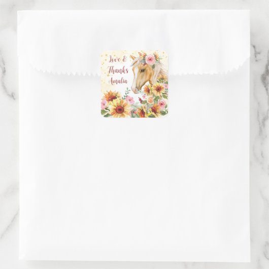 馬ひまわり誕生日パーティパーソナライズされたー スクエアシール (バッグ)