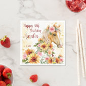 馬ひまわり誕生日パーティパーソナライズされたー スタンダードカクテルナプキン (インサイチュ)