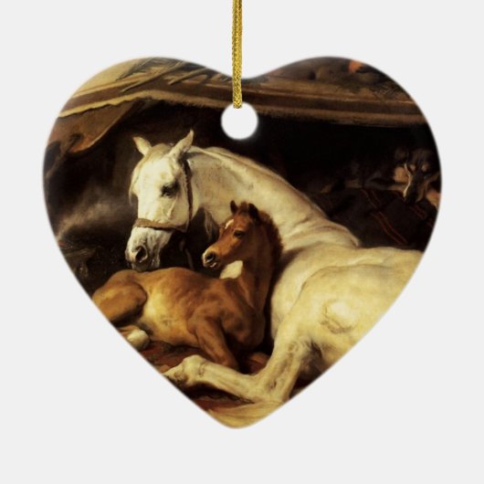 馬や他の動物のハートを持つアラブのテント セラミックオーナメント (裏面)