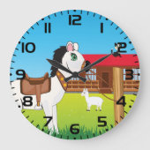 馬や猫や羊のいるかわいい農場の風景 ラージ壁時計 (正面)