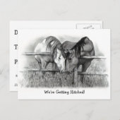 馬や鉛筆アートが引っ掛か結婚る インビテーションポストカード (正面/裏面)