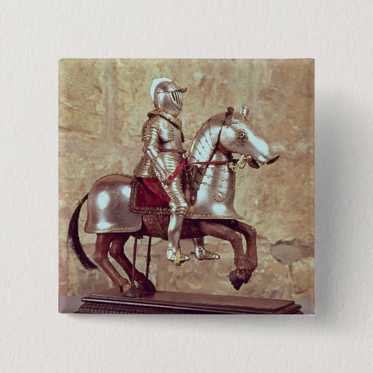 馬よろいを付けられた馬およびライダー、c.1640のモデル 缶バッジ (正面)