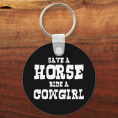 馬をキーチェーンに乗せて女性のカーボーイする キーホルダー (正面)