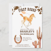 馬をテーマにした最初のロデオ西部の誕生日パーティー 招待状 (正面)