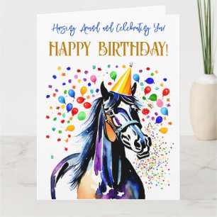 馬をテーマにした誕生日パおもしろいーティ カード
