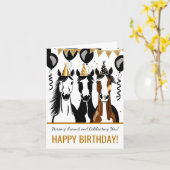 馬をテーマにした誕生日パおもしろいーティ カード (黄色い花)