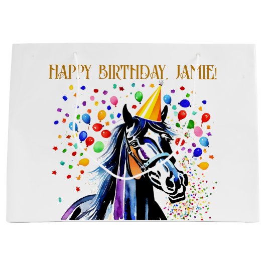 馬をテーマにした誕生日パおもしろいーティ ラージペーパーバッグ (正面)