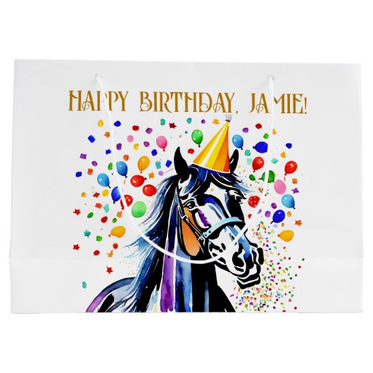 馬をテーマにした誕生日パおもしろいーティ ラージペーパーバッグ (裏面)