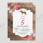 馬をテーマにした誕生日パーティウ素朴ッドフローラ 招待状 (正面/裏面)