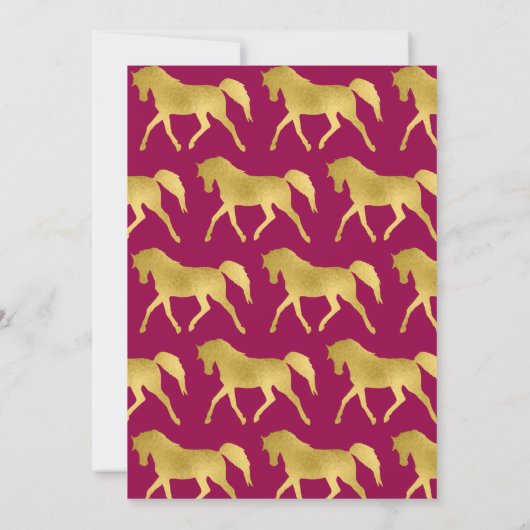 馬をテーマにした誕生日パーティーのピンクと金ゴールド 招待状 (裏面)