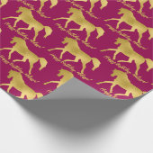 馬をテーマにした金ゴールドとピンクパーソナライズされた色 ラッピングペーパー (角)