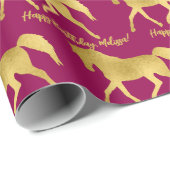 馬をテーマにした金ゴールドとピンクパーソナライズされた色 ラッピングペーパー (ロールコーナー)