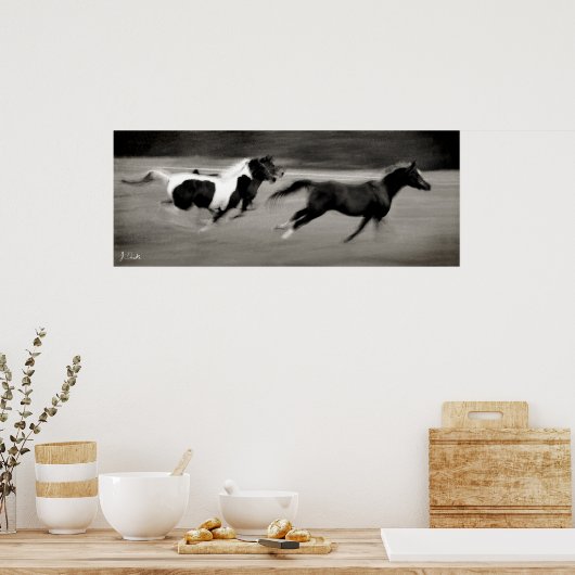 馬を三頭駆け ポスター (キッチン)