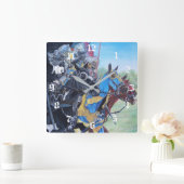 馬を乗り継ぐ歴史的な中世の騎士たち スクエア壁時計 (ホーム)