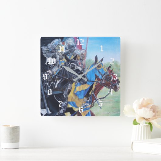 馬を乗り継ぐ歴史的な中世の騎士たち スクエア壁時計 (ホーム)