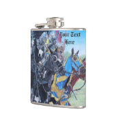 馬を乗り継ぐ歴史的な中世の騎士たち フラスク (左)