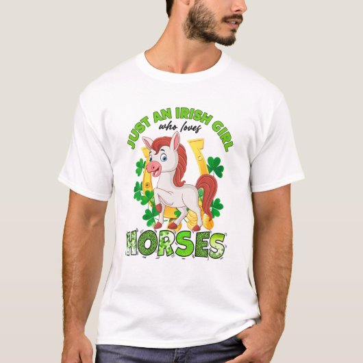 馬を愛するアイルランド人の女の子ラッキー・セントパトリ Tシャツ (正面)