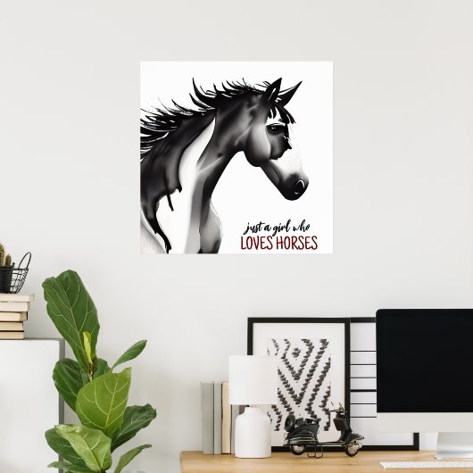 馬を愛する女の子抽象芸術馬 ポスター (ホームオフィス)