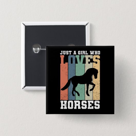 馬を愛する女の子 |レトロヴィンテージ馬 缶バッジ (正面&裏面)