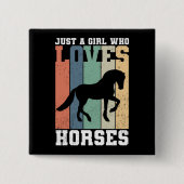 馬を愛する女の子 |レトロヴィンテージ馬 缶バッジ (正面)