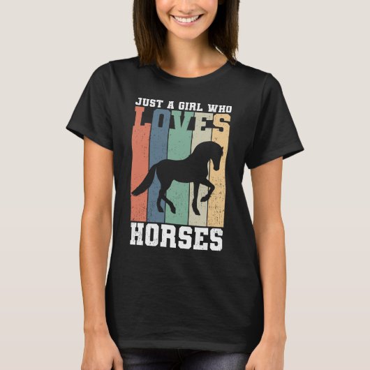 馬を愛する女の子 |レトロヴィンテージ馬 Tシャツ (正面)