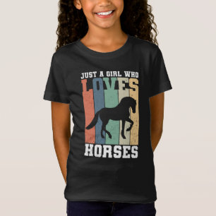 馬を愛する女の子  レトロヴィンテージ馬 Tシャツ