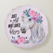 馬を愛する女の子 – 丸い枕（ピンク） ラウンドクッション (裏面)