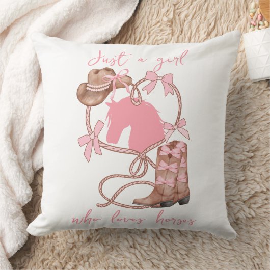 馬を愛する女の子,西部,ロデオ,ピンク クッション (ブランケット)