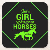 馬を愛する女パーソナライズされたの子 スクエアペーパーコースター (正面)