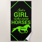 馬を愛する女パーソナライズされたの子 ビーチタオル (正面)