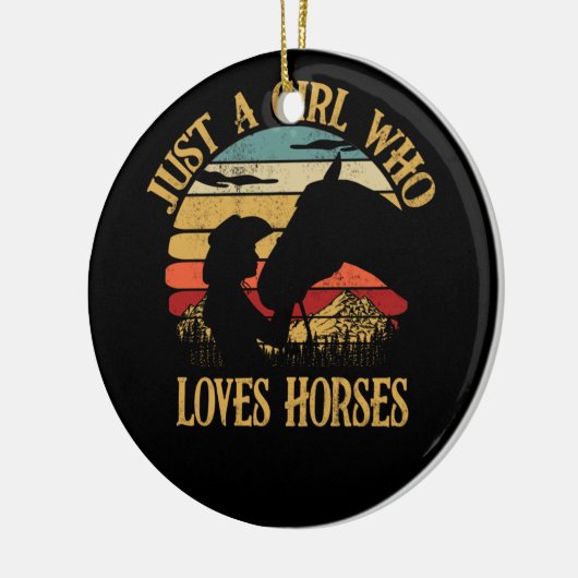 馬を愛する少女だけのレトロ夕日 セラミックオーナメント (左)