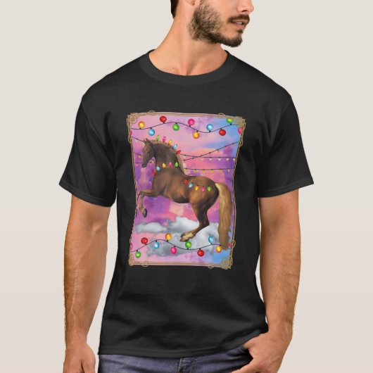 馬を愛する少女の少年クリスマス誕生日 Tシャツ (正面)