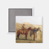 馬を持つ古い西カウボーイズ マグネット (正面/裏面)