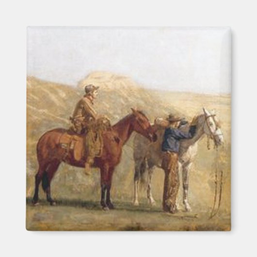 馬を持つ古い西カウボーイズ マグネット (正面)