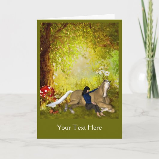 馬を持つ女の子ファンタジーアートの写真カード カード (正面)