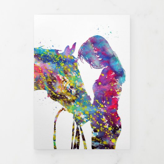 馬を持つ女カラフルの子 三つ折りクリスマスカード (カバー)