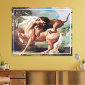 馬を攻撃する絵を描獅子–17620 キャンバスプリント (インサイチュ (リビング))