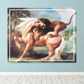 馬を攻撃する絵を描獅子–17620 キャンバスプリント (インサイチュ (ウッドフロア))