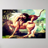 馬を攻撃する絵を描獅子–17620 ポスター (正面)