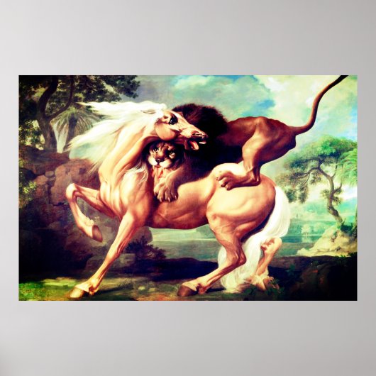 馬を攻撃する絵を描獅子–17620 ポスター (正面)