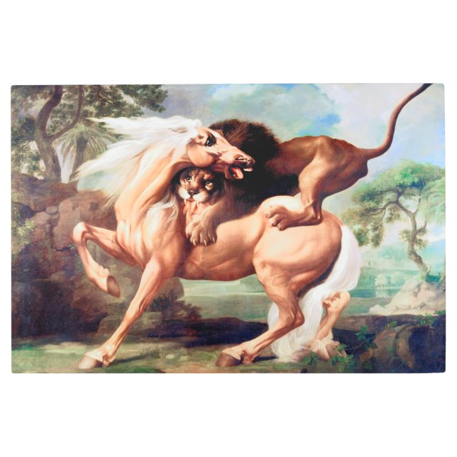 馬を攻撃する絵を描獅子–17620 メタルプリント (正面)