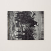 馬を白黒で干し草にする ジグソーパズル (横)