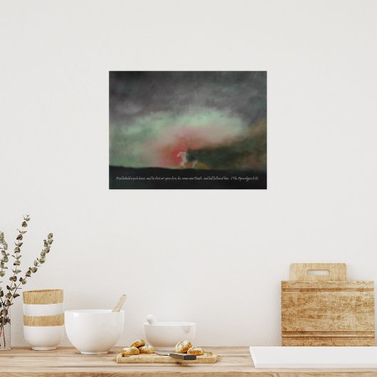 馬を見淡い色のて聖なる書物、 経典引用文プリント ポスター (キッチン)