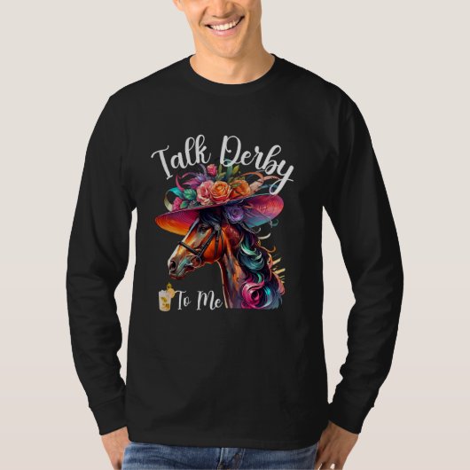 馬を駆け回る私におもしろいダービーを話す Tシャツ (正面)