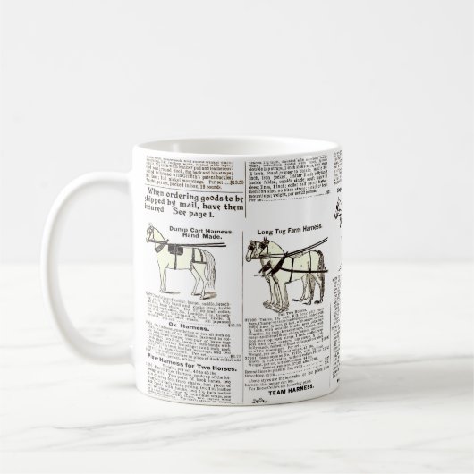 馬アンティーク広告新聞美術 コーヒーマグカップ (左)