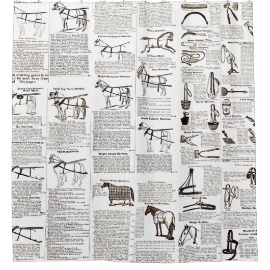 馬アンティーク広告新聞美術 シャワーカーテン (正面)