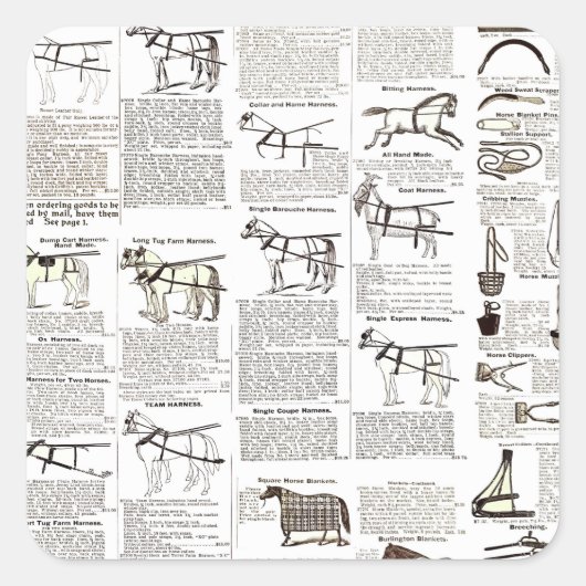 馬アンティーク広告新聞美術 スクエアシール (正面)
