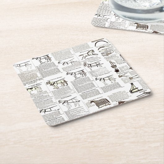 馬アンティーク広告新聞美術 スクエアペーパーコースター (アングル)