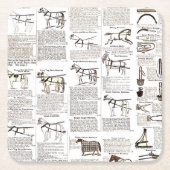 馬アンティーク広告新聞美術 スクエアペーパーコースター (正面)